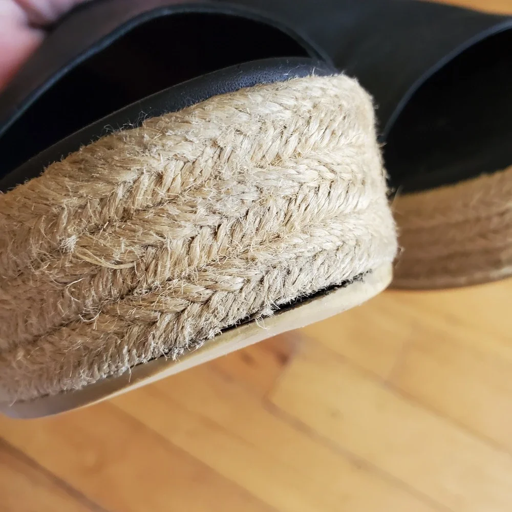 Vince Solana‎ Black Leather Platform Espadrille 9M Open Toe Slide On Minimalist